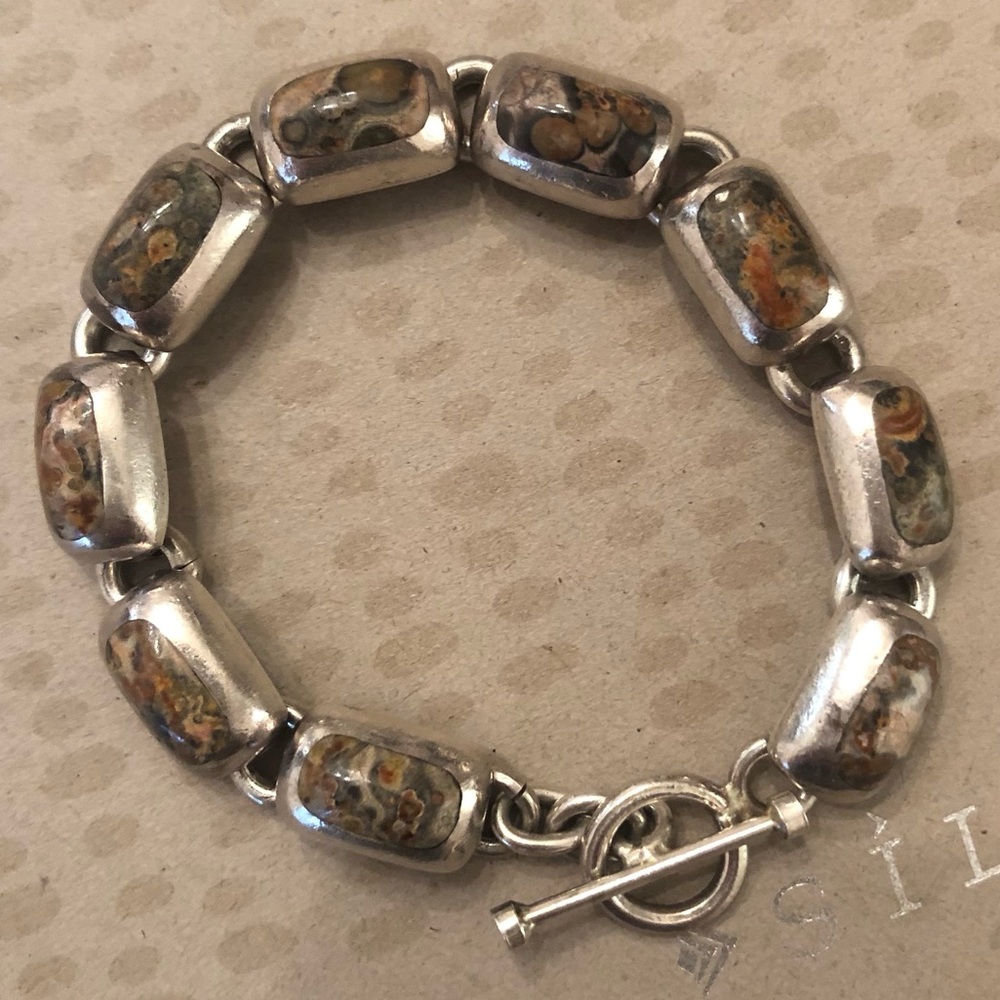 Rare Vintage Silpada Sterling Silver Leopard Skin Jasper Link Bracelet B0016 - Picture 15 of 16